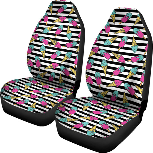 Black Striped Ice Cream Pattern Print Universal Fit Car Seat Covers