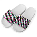 Black Striped Ice Cream Pattern Print White Slide Sandals