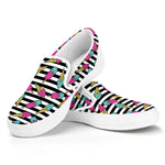 Black Striped Ice Cream Pattern Print White Slip On Shoes
