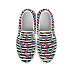 Black Striped Ice Cream Pattern Print White Slip On Shoes