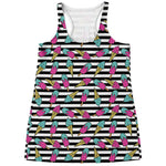 Black Striped Ice Cream Pattern Print Women's Racerback Tank Top