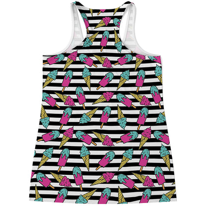 Black Striped Ice Cream Pattern Print Women's Racerback Tank Top
