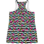Black Striped Ice Cream Pattern Print Women's Racerback Tank Top