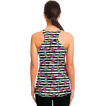 Black Striped Ice Cream Pattern Print Women's Racerback Tank Top