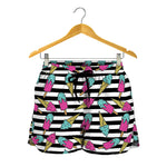 Black Striped Ice Cream Pattern Print Women's Shorts