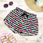 Black Striped Ice Cream Pattern Print Women's Shorts