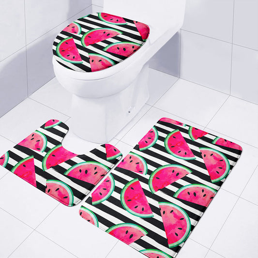 Black Striped Watermelon Pattern Print 3 Piece Bath Mat Set