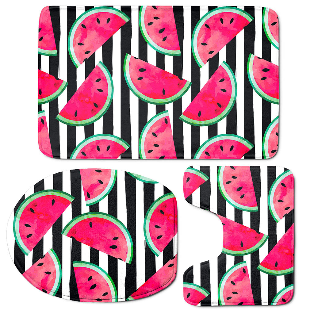 Black Striped Watermelon Pattern Print 3 Piece Bath Mat Set