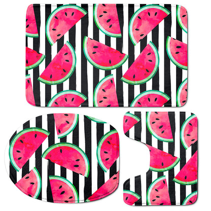 Black Striped Watermelon Pattern Print 3 Piece Bath Mat Set