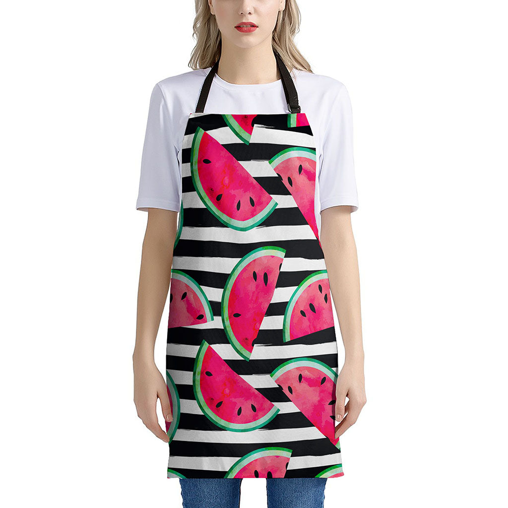 Black Striped Watermelon Pattern Print Apron