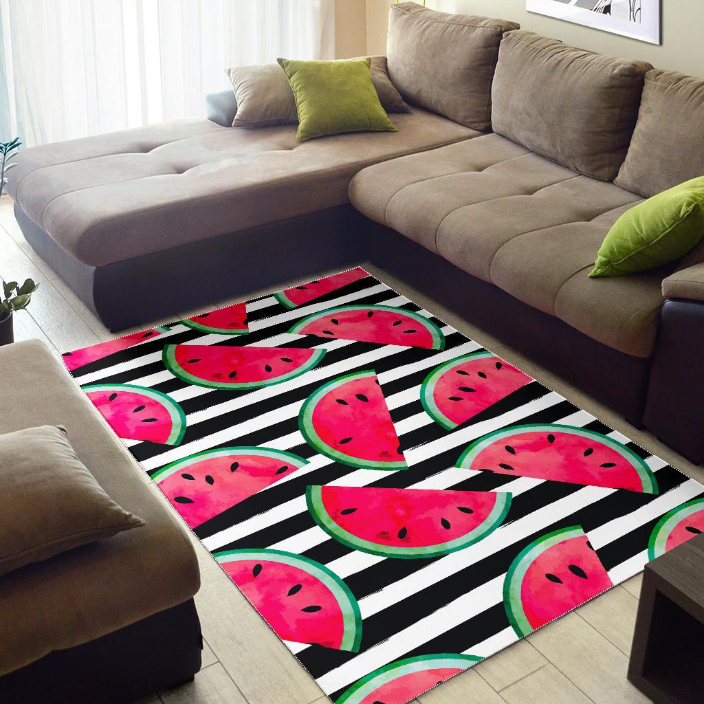 Black Striped Watermelon Pattern Print Area Rug GearFrost