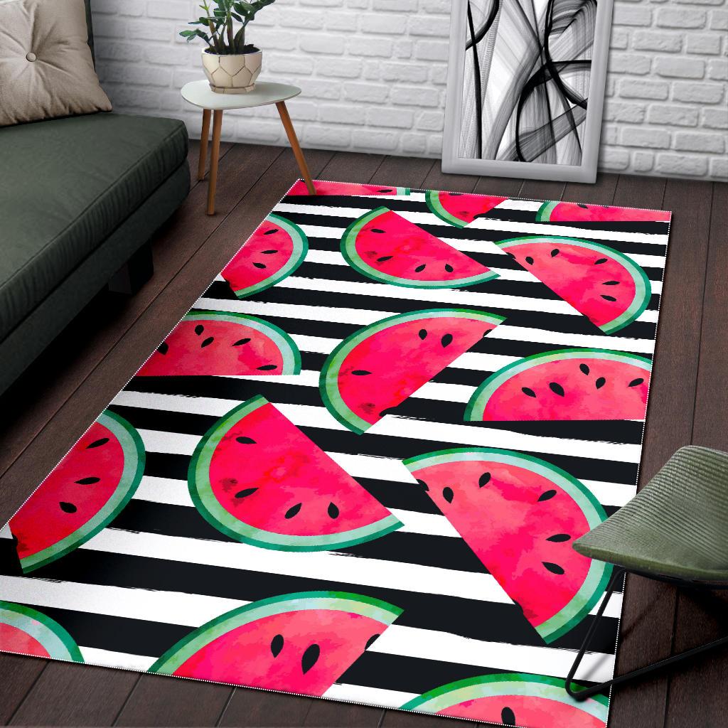 Black Striped Watermelon Pattern Print Area Rug GearFrost