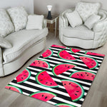 Black Striped Watermelon Pattern Print Area Rug GearFrost