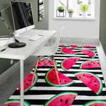 Black Striped Watermelon Pattern Print Area Rug GearFrost