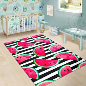 Black Striped Watermelon Pattern Print Area Rug GearFrost