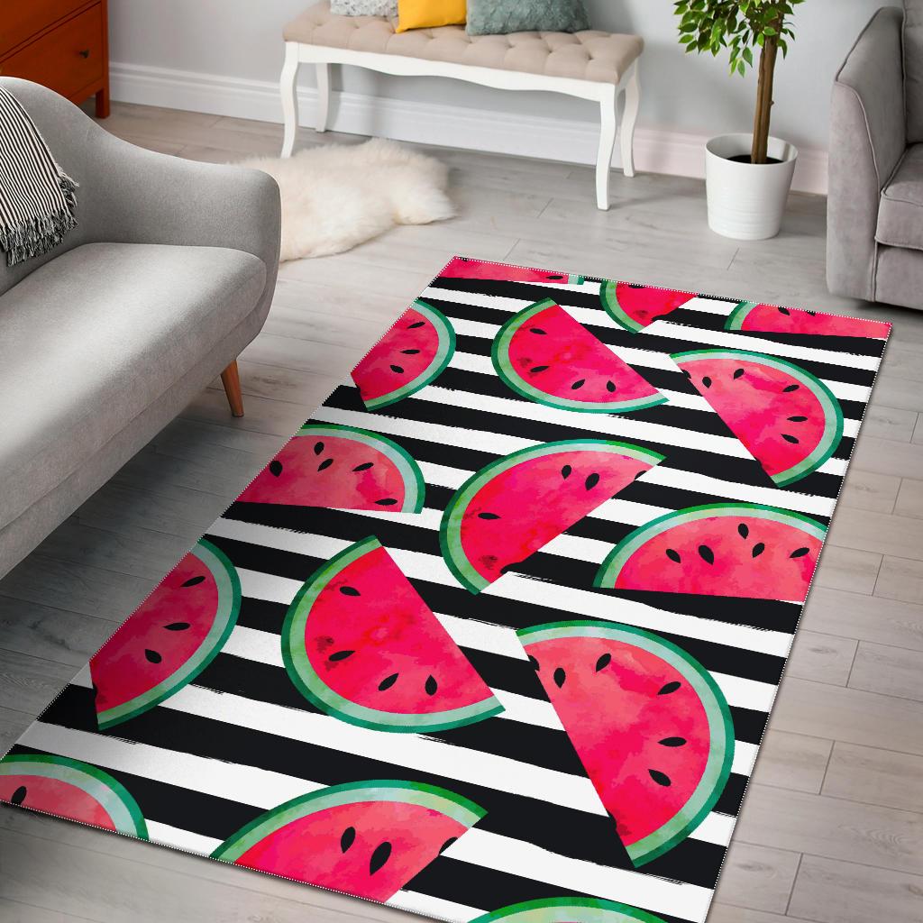 Black Striped Watermelon Pattern Print Area Rug GearFrost