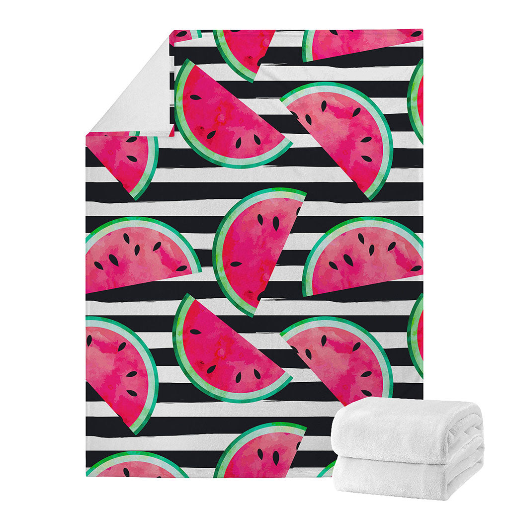 Black Striped Watermelon Pattern Print Blanket