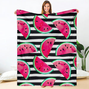 Black Striped Watermelon Pattern Print Blanket