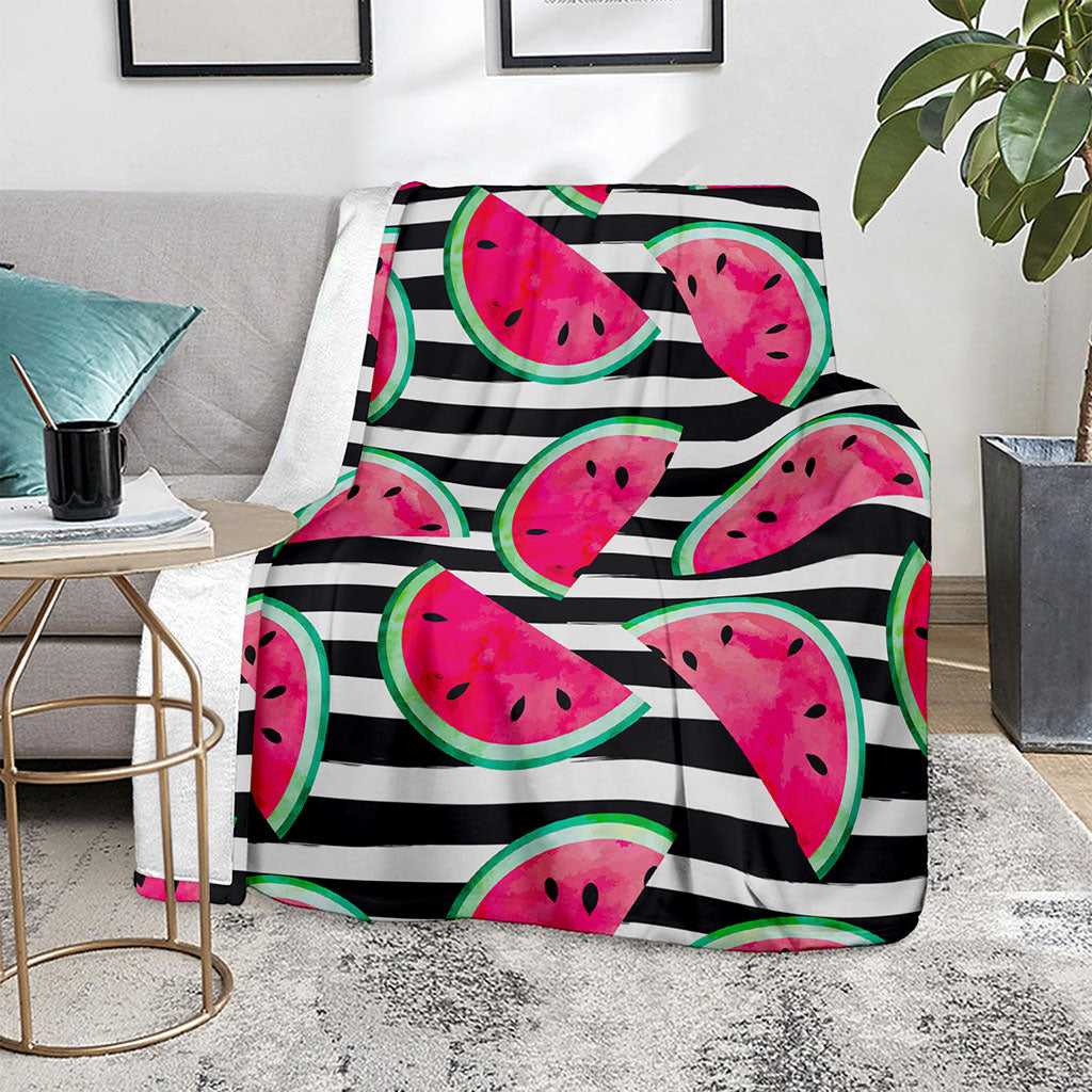 Black Striped Watermelon Pattern Print Blanket