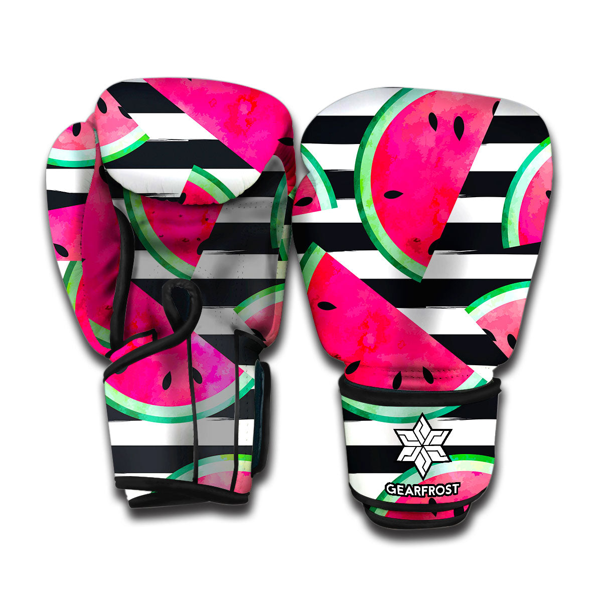 Black Striped Watermelon Pattern Print Boxing Gloves