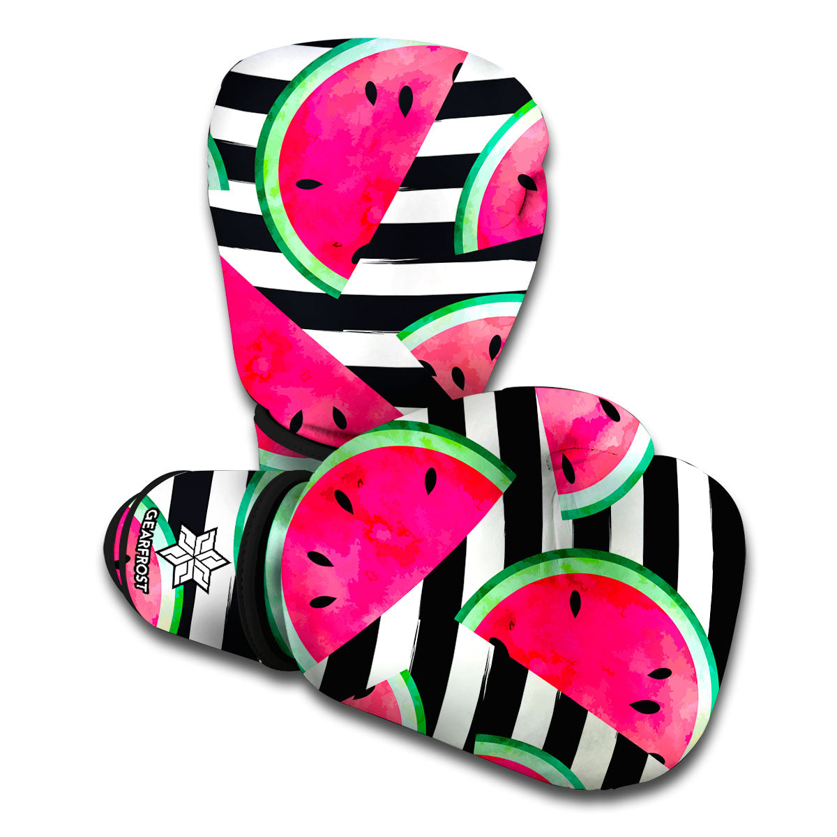 Black Striped Watermelon Pattern Print Boxing Gloves