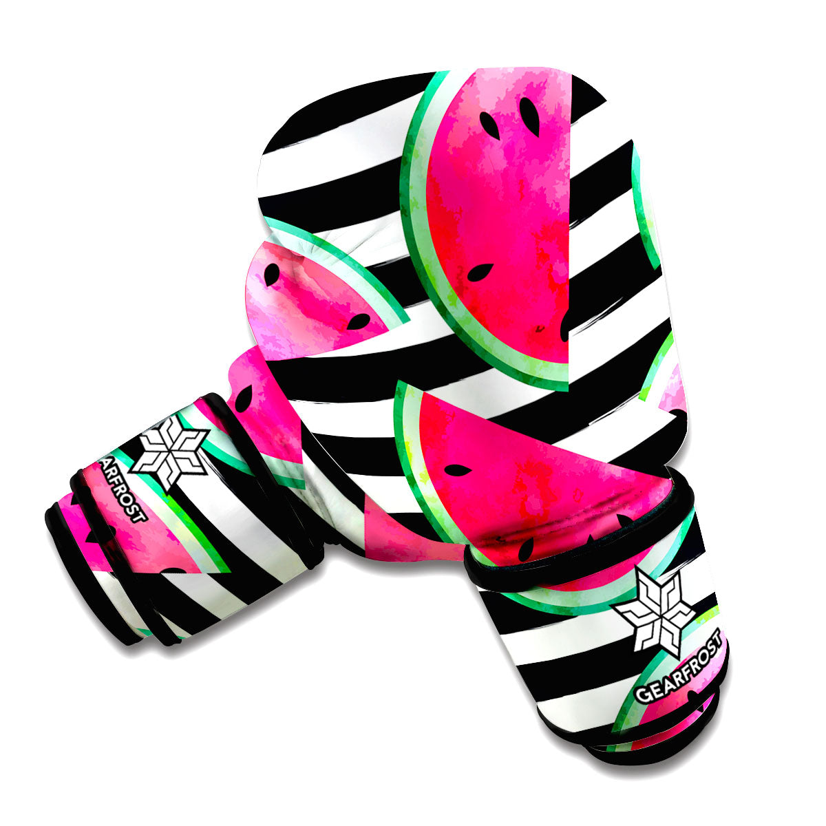 Black Striped Watermelon Pattern Print Boxing Gloves