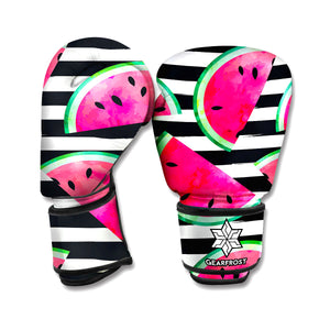 Black Striped Watermelon Pattern Print Boxing Gloves