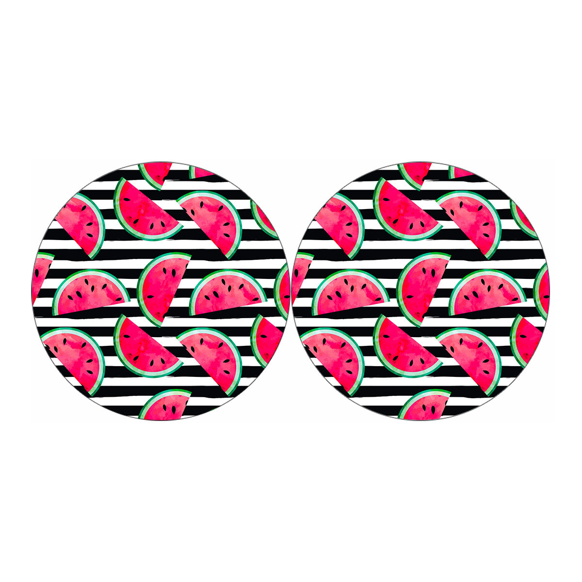 Black Striped Watermelon Pattern Print Car Coasters