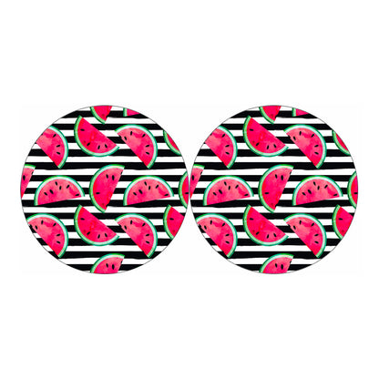 Black Striped Watermelon Pattern Print Car Coasters