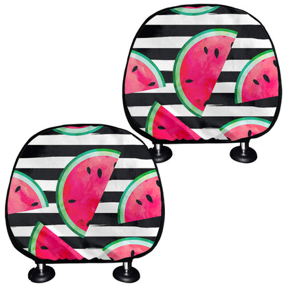 Black Striped Watermelon Pattern Print Car Headrest Covers