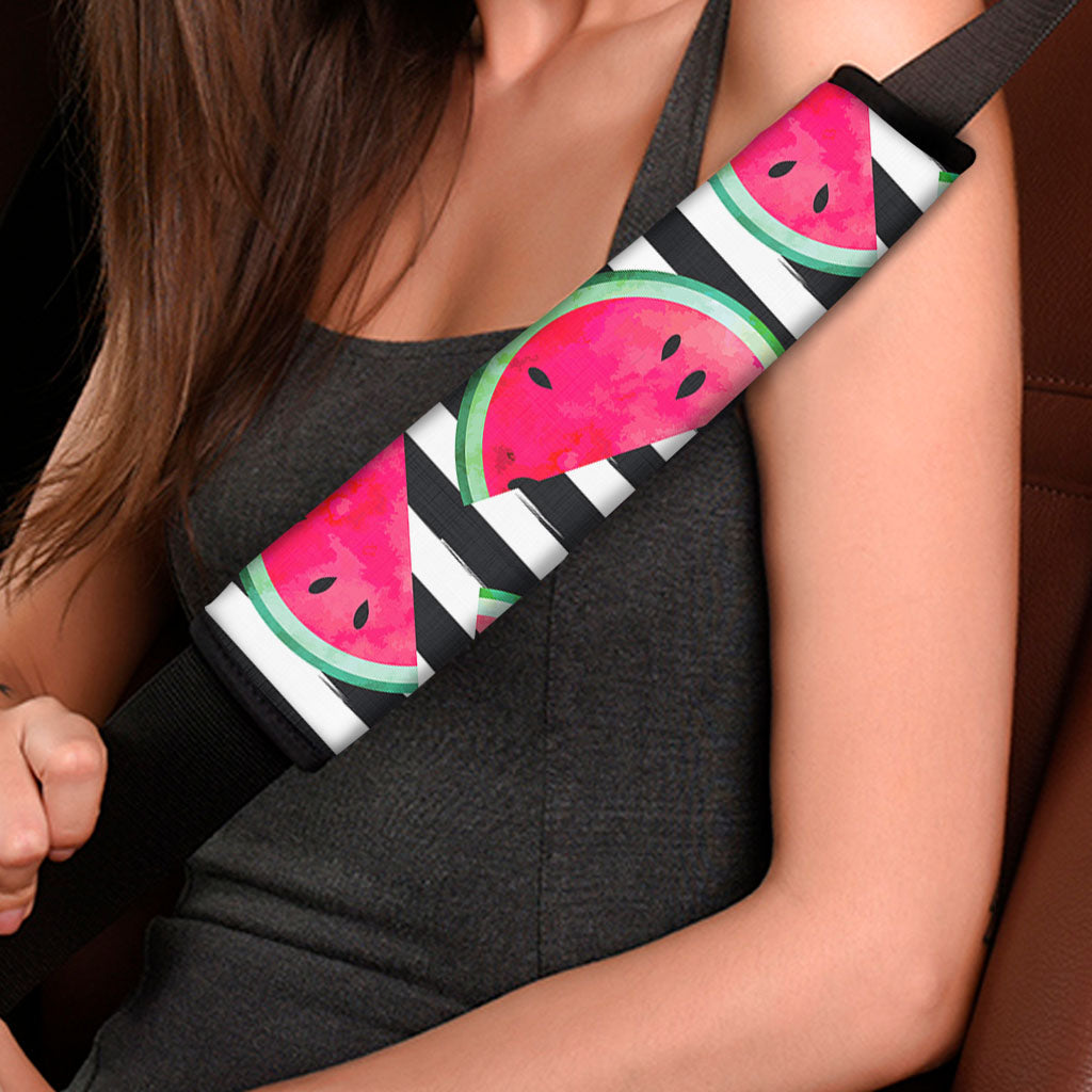 Black Striped Watermelon Pattern Print Car Seat Belt Covers