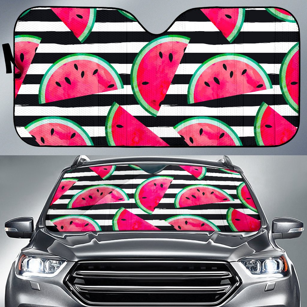 Black Striped Watermelon Pattern Print Car Sun Shade GearFrost
