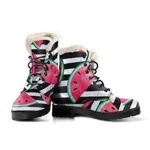 Black Striped Watermelon Pattern Print Comfy Boots GearFrost