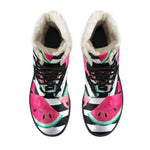 Black Striped Watermelon Pattern Print Comfy Boots GearFrost