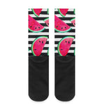 Black Striped Watermelon Pattern Print Crew Socks