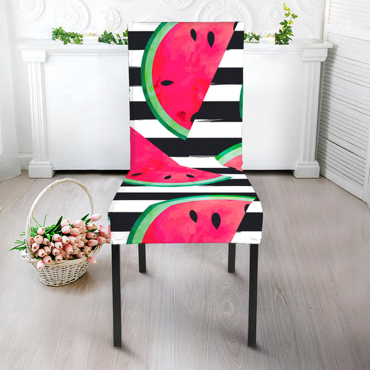 Black Striped Watermelon Pattern Print Dining Chair Slipcover