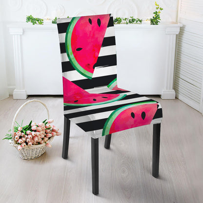 Black Striped Watermelon Pattern Print Dining Chair Slipcover