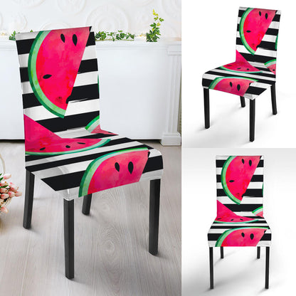 Black Striped Watermelon Pattern Print Dining Chair Slipcover