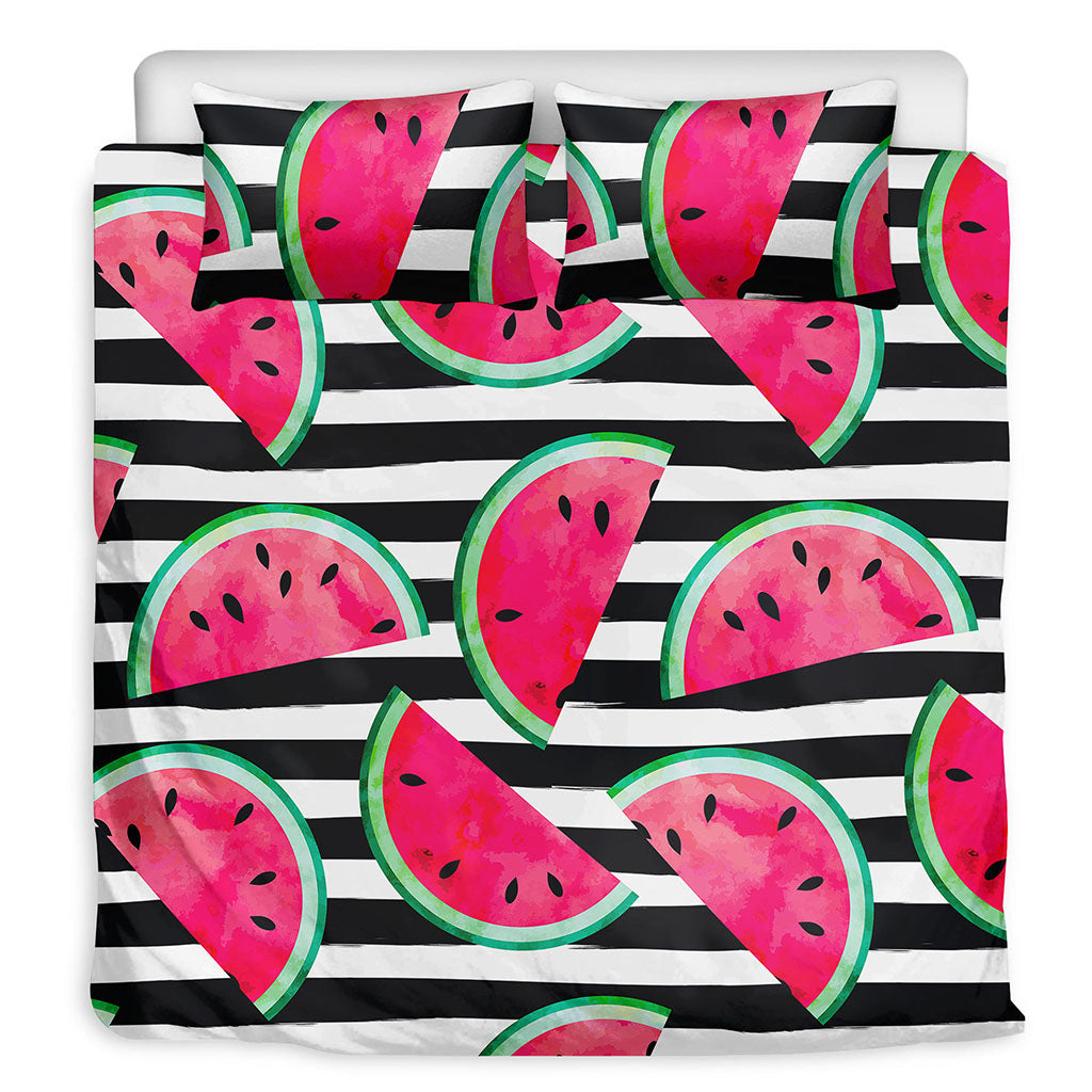 Black Striped Watermelon Pattern Print Duvet Cover Bedding Set