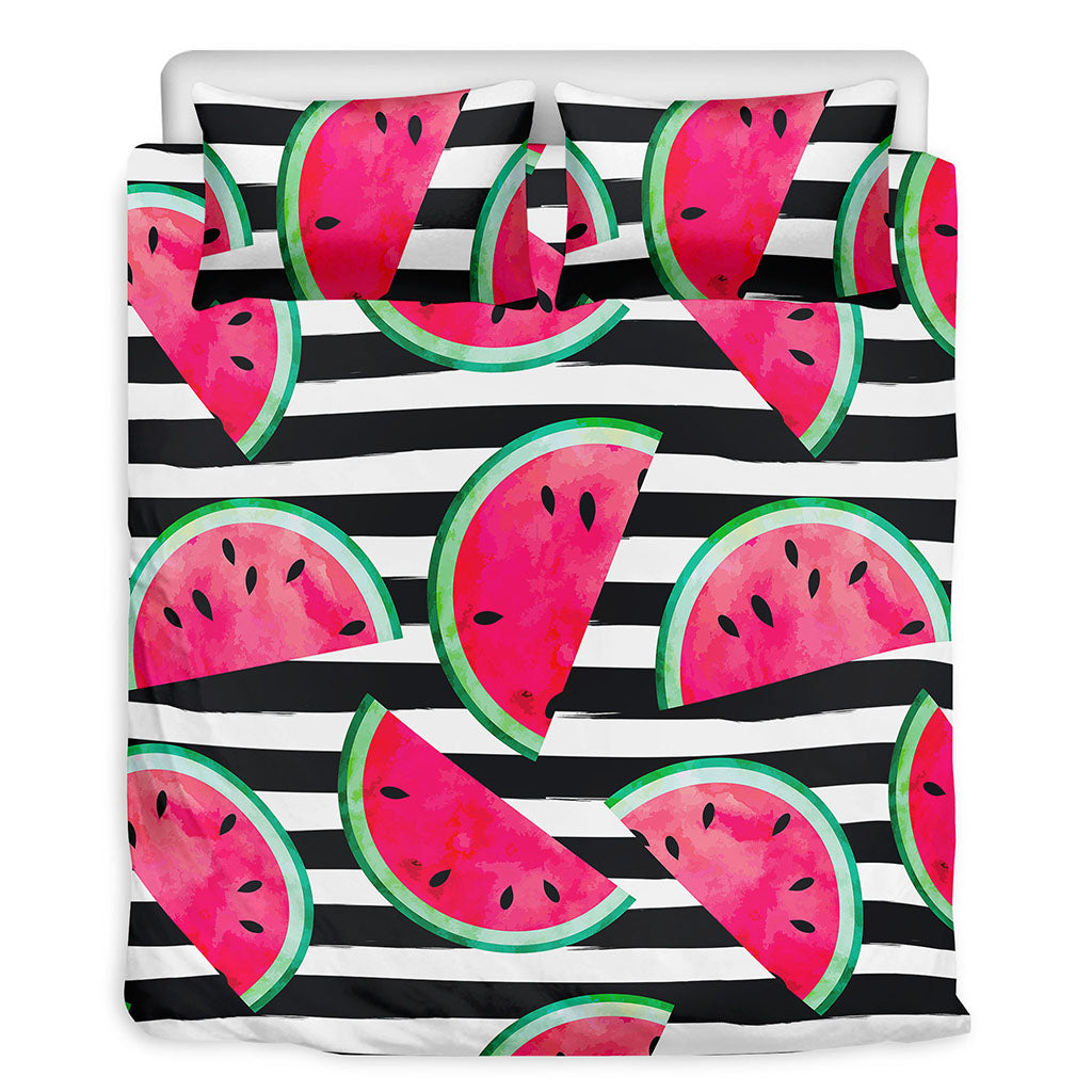 Black Striped Watermelon Pattern Print Duvet Cover Bedding Set