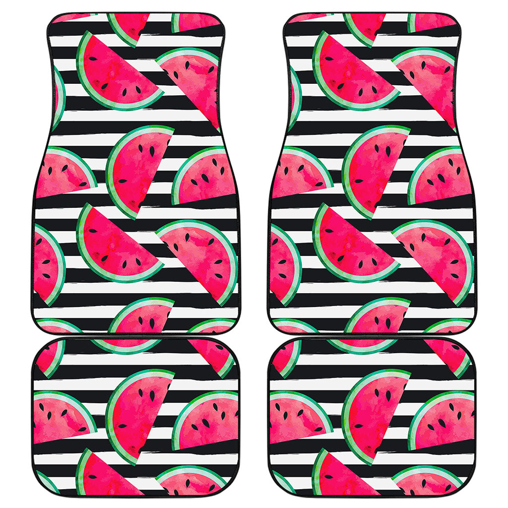 Black Striped Watermelon Pattern Print Front and Back Car Floor Mats