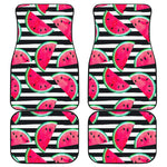 Black Striped Watermelon Pattern Print Front and Back Car Floor Mats