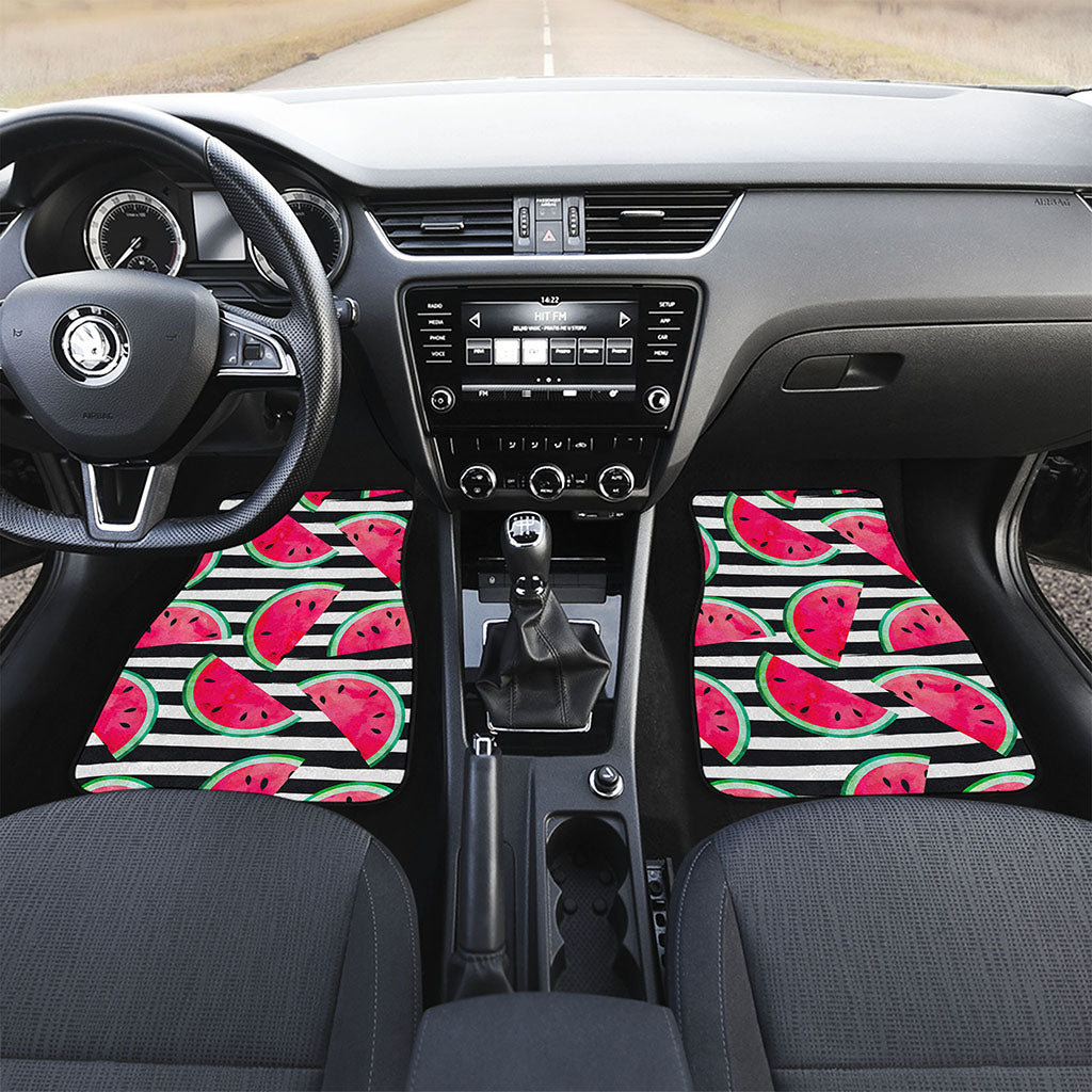 Black Striped Watermelon Pattern Print Front and Back Car Floor Mats