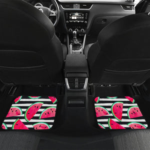 Black Striped Watermelon Pattern Print Front and Back Car Floor Mats