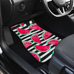 Black Striped Watermelon Pattern Print Front and Back Car Floor Mats