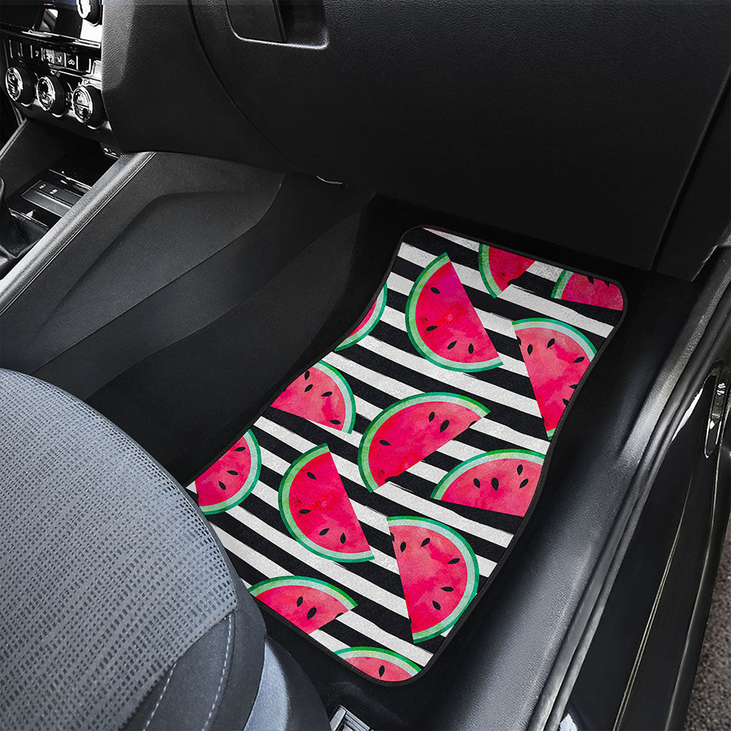 Black Striped Watermelon Pattern Print Front and Back Car Floor Mats