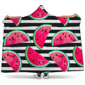 Black Striped Watermelon Pattern Print Hooded Blanket