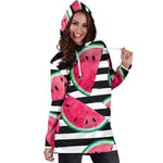 Black Striped Watermelon Pattern Print Hoodie Dress GearFrost