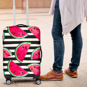 Black Striped Watermelon Pattern Print Luggage Cover GearFrost