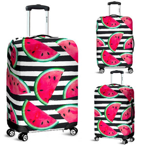 Black Striped Watermelon Pattern Print Luggage Cover GearFrost